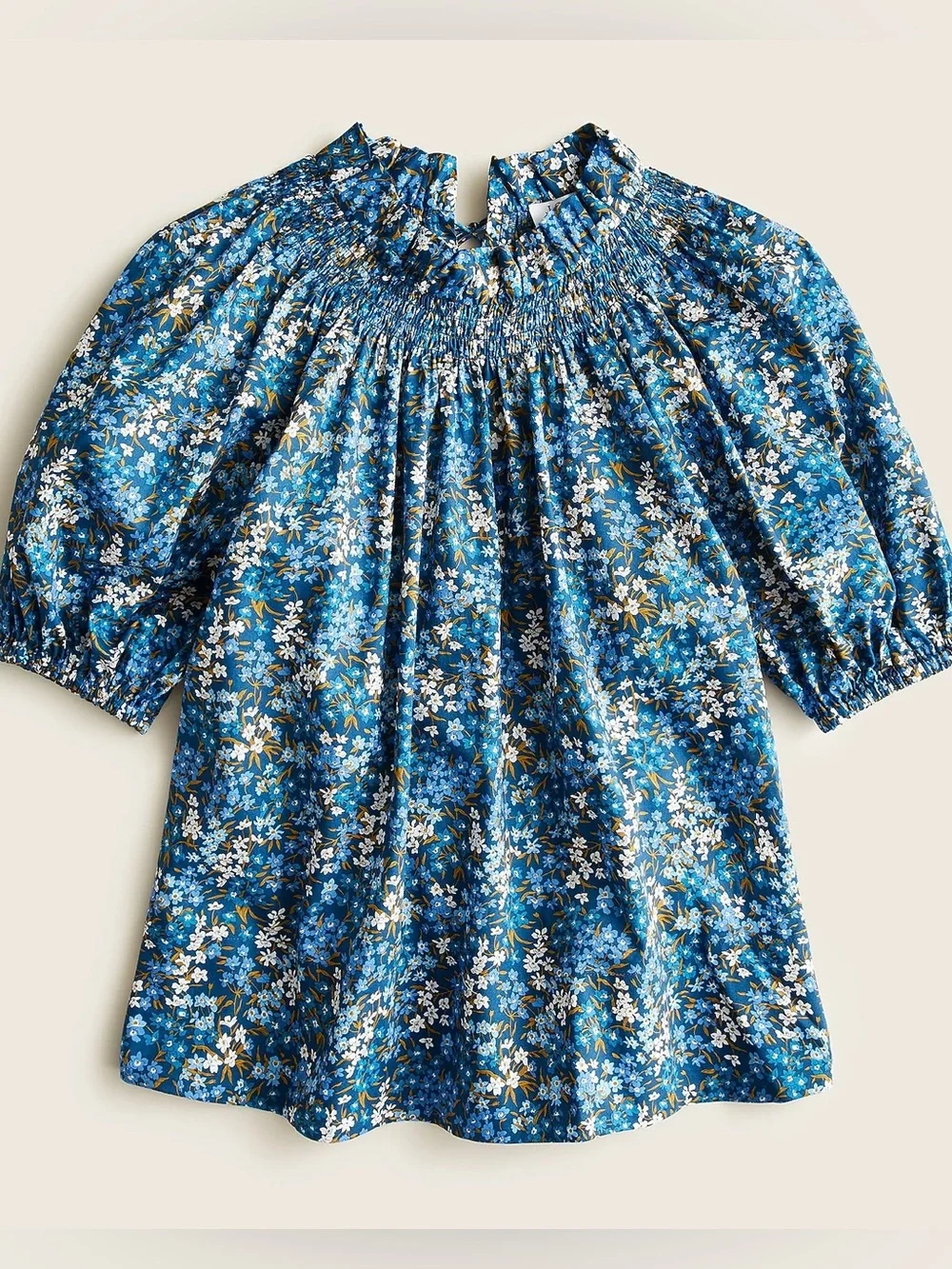 J. Crew Liberty Blue Floral Smocked Peasant Blouse in Sea Blossoms M